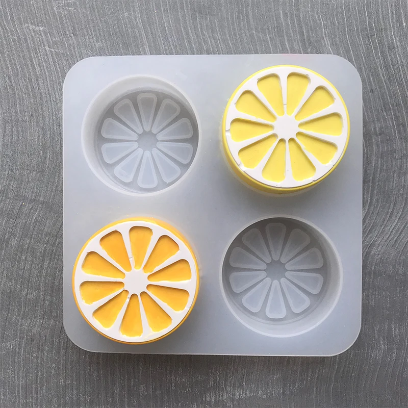 4 Cavity Lemon Orange Sliced Soap Silicone Mold Handmade Fruit Cake Chocolate Mold Fondant Kitchen Resin Moulds Clay Candle silicone soap molds epoxy resin molds