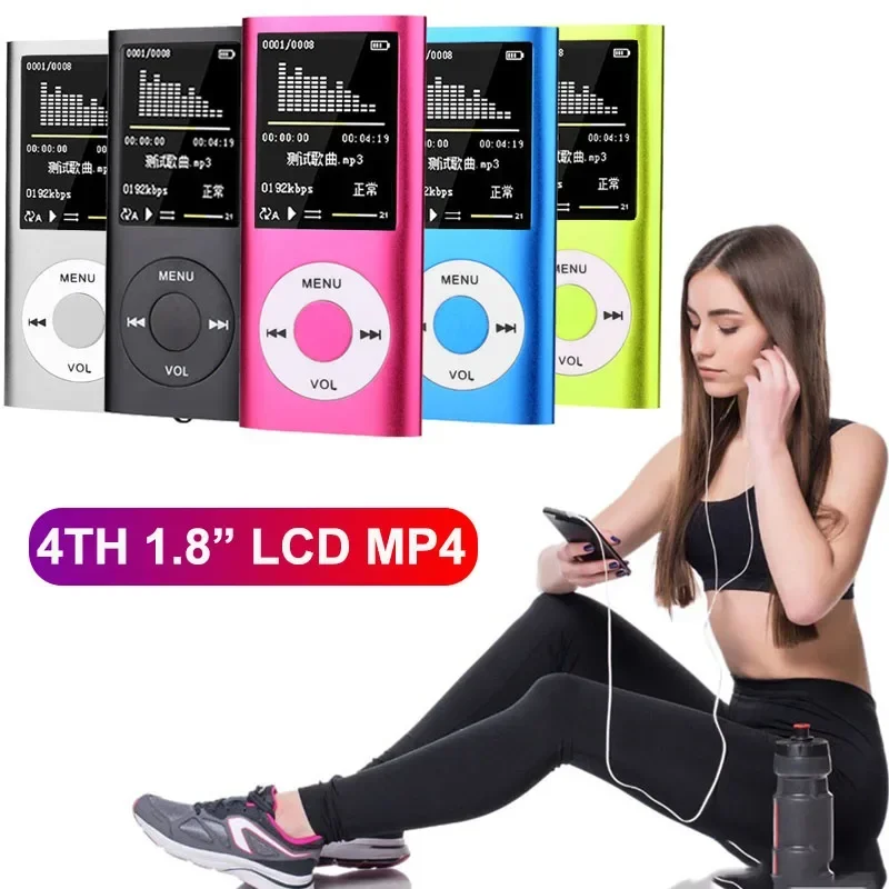Portable 1.8" LCD Mp3 Mp4 Music Video Media Players IPod Style Color Screen Sport Cute FM Radio Support TF Card Player Mp4 Player Music Player Mini Media Player