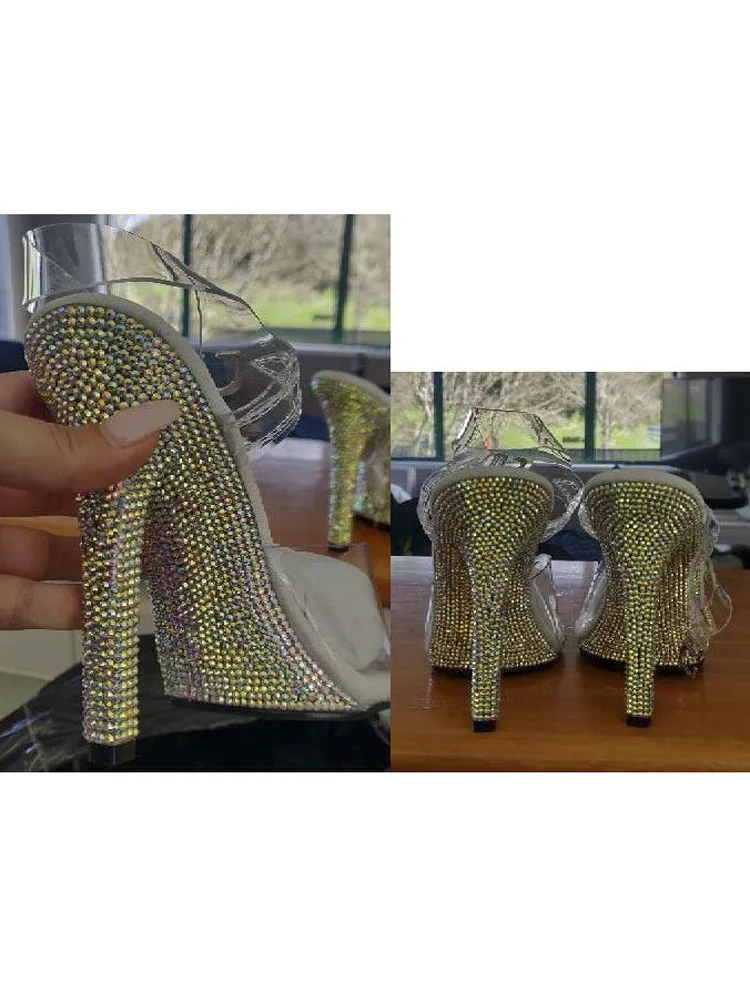 12cm high heel shoes modeling performance, bikini competition shoes, rhinestone soles stripper  fetish sandals evening 5 inches 3