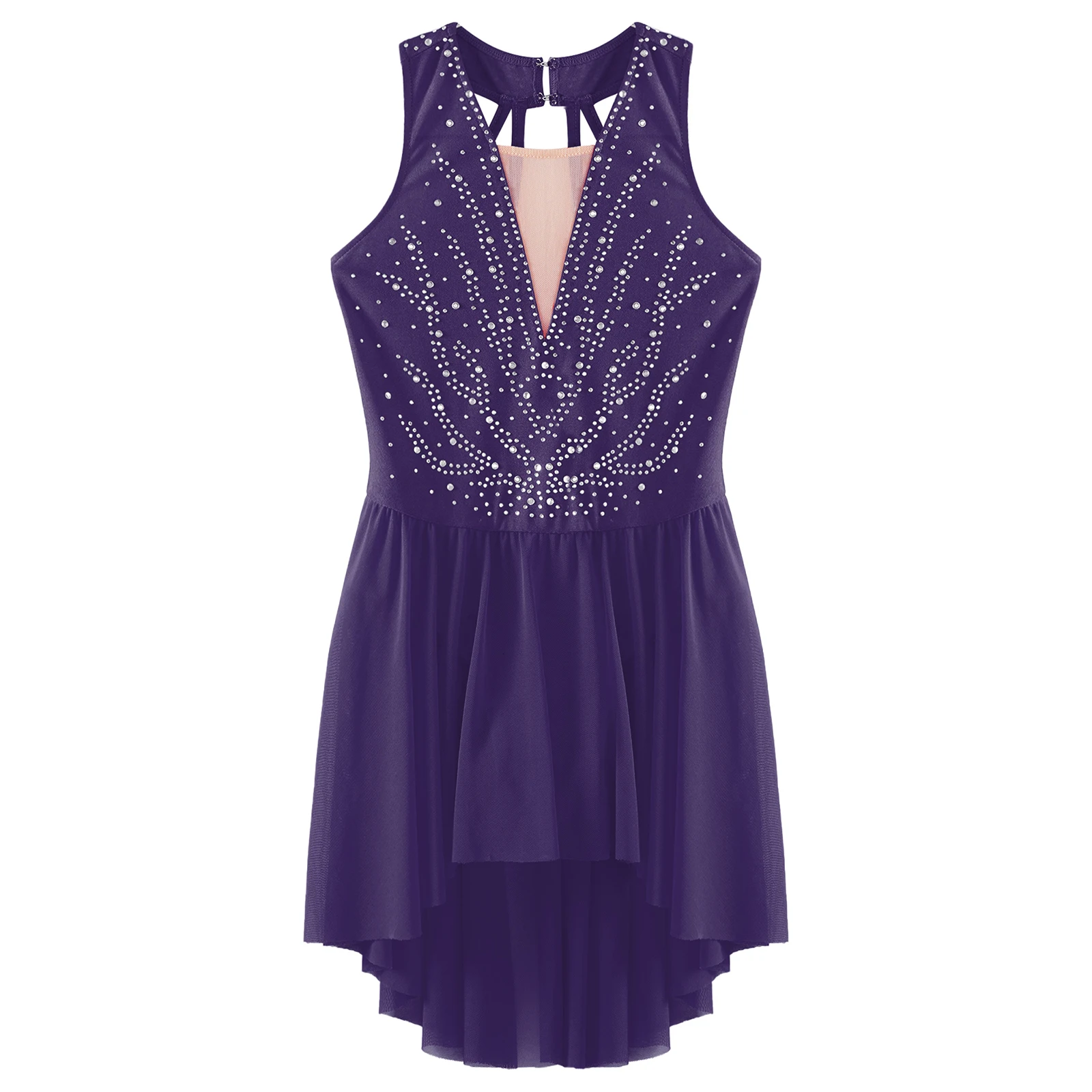 Kinder Mädchen ärmellose Strass Eiskunstlauf Trikot Kleid moderne lyrische Tanz Ballett rhythmische Gymnastik Tanz kleidung – Detail 13