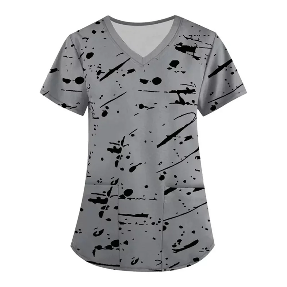 

Женский топ с коротким рукавом и V-образным вырезом для медсестер Хэллоуин Женская мода Повседневный Топ с принтом Защитный Рабочий костюм медицинская Рабочая форма