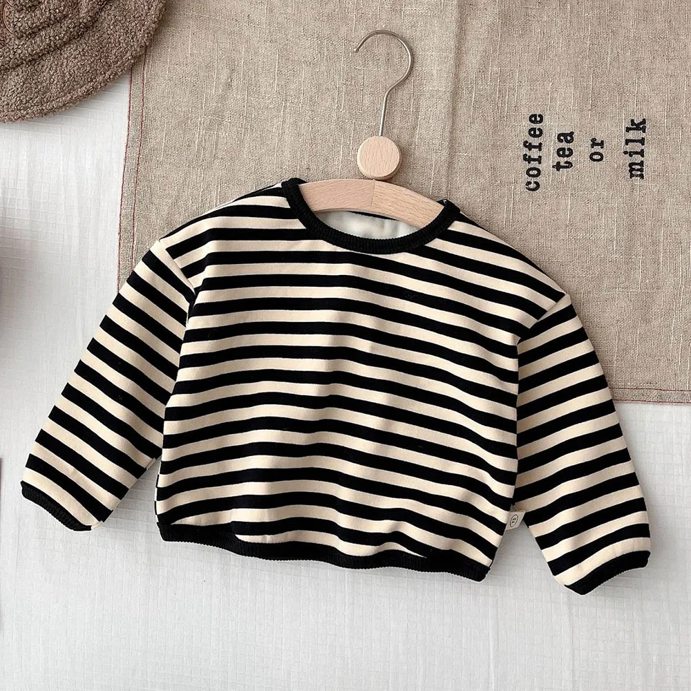 

Boys Long Sleeve Christmas Tshirt Striped Fleece Thick Warm Autumn Winter Children Clothing Kids Tops Tees