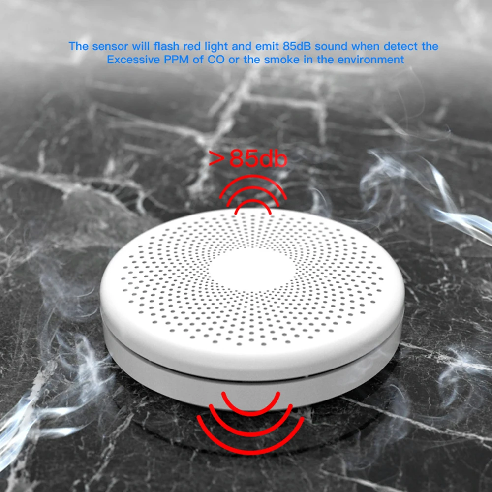 CPVAN WIFI Smoke Detector Tuya CO Sensor 2 in 1 Smart Life Wireless Carbon Monoxide Gas Fire Alarm for Home Security Protection