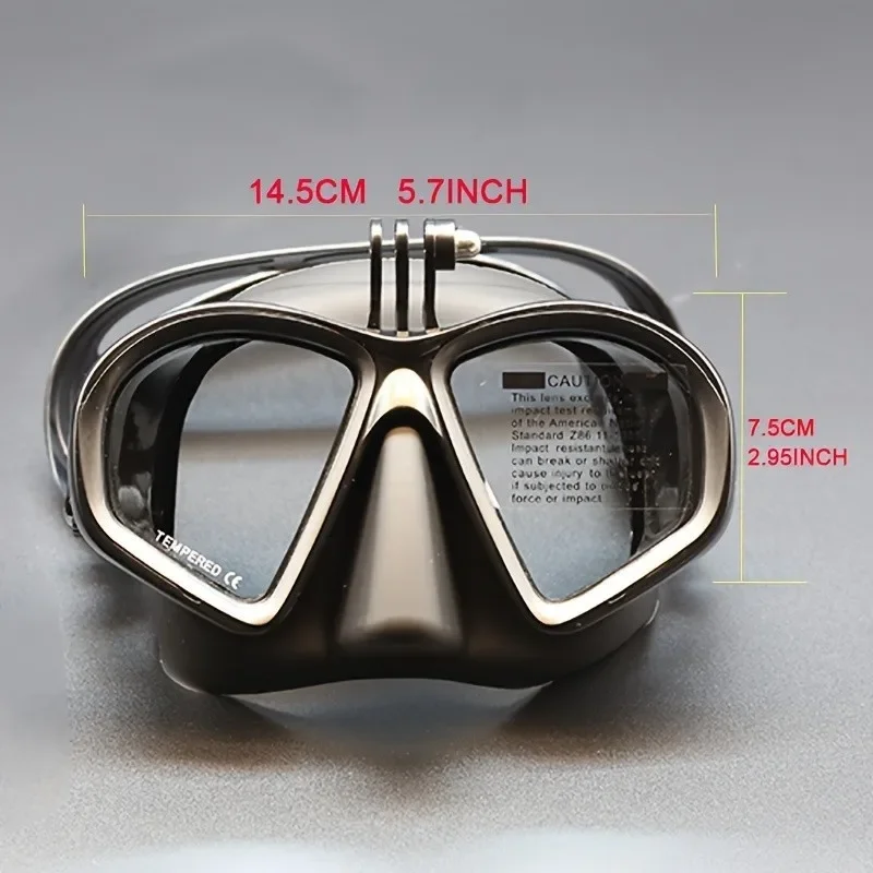 Freediving Mask Two-Window Tempered Glass Waterproof Anti-Fog Electroplated Snorkel Camera Mount