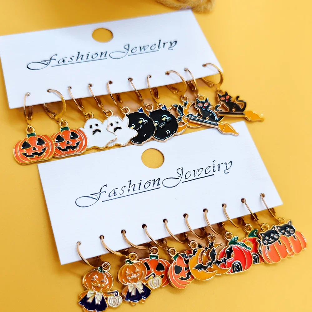 Clataly Set Di 3 Orecchini A Tema Halloween - Design Zucca, Fantasma, Pipistrello E Castello - Accessori Divertenti Per Donne