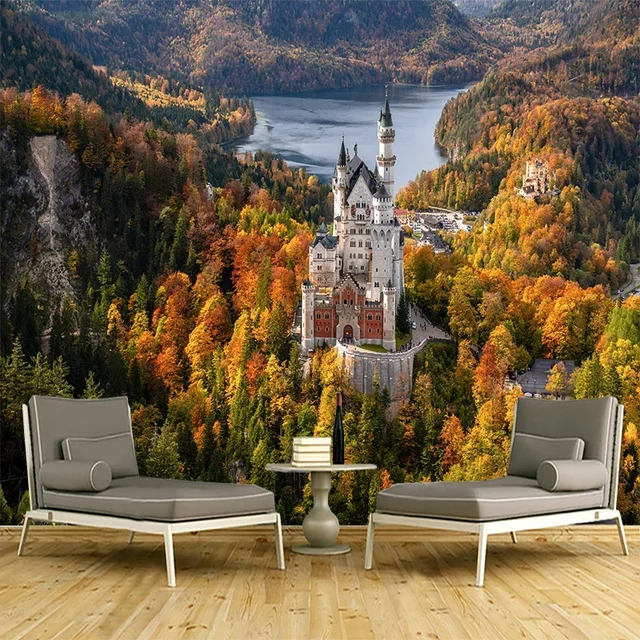 Custom 3D Mural Photo Wallpaper: A European Style Castle In The Forest