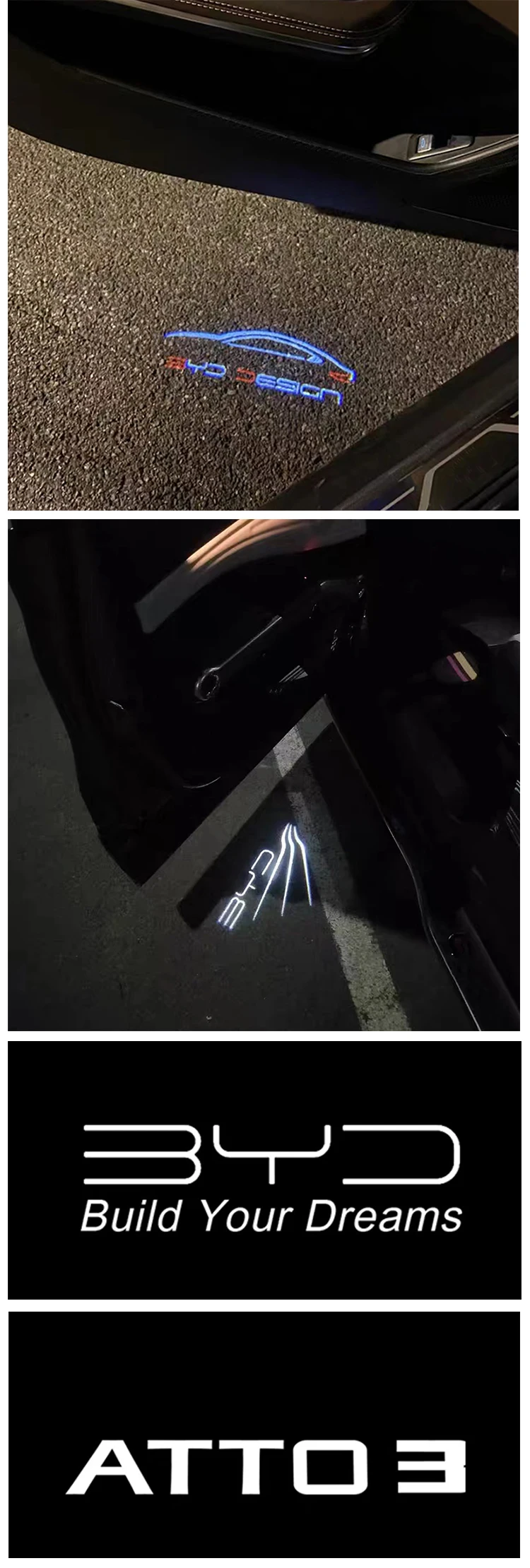 For BYD ATTO3 YUAN PLUS Door laser projection HD projection welcome lamp atmosphere lamp car decoration Auto accessories