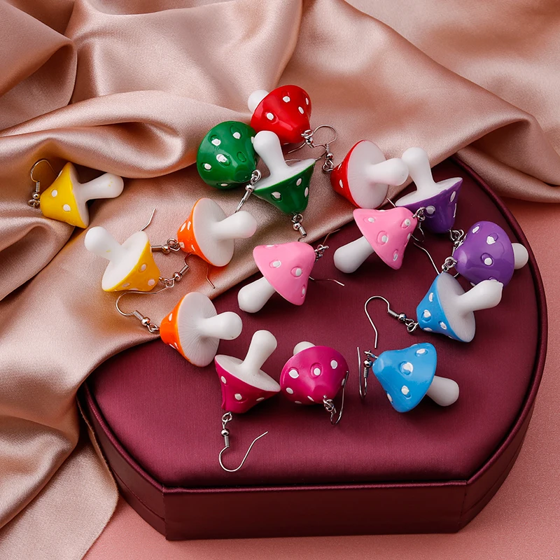 Neue Acryl Pilz Lange Anhänger Ohrringe Bunte Tropfen Ohrringe für Mädchen Frauen Kinder Geburtstag Geschenk Schöne Schmuck Geschenke