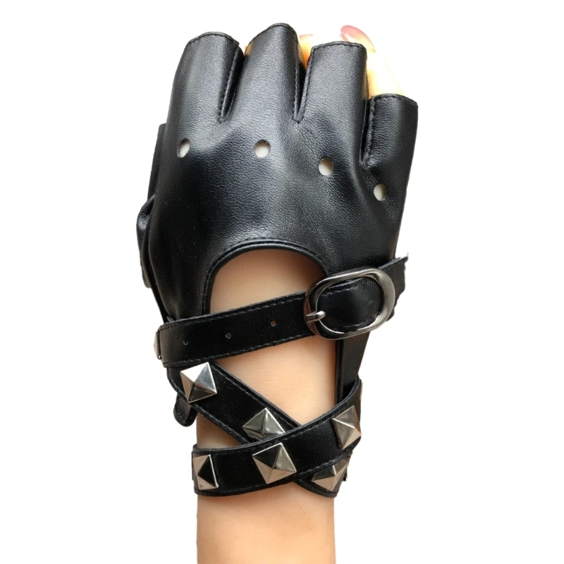 

Punk Half Finger Gloves Rivet Studded Gloves Women Men Unisex Gloves Dropshipping