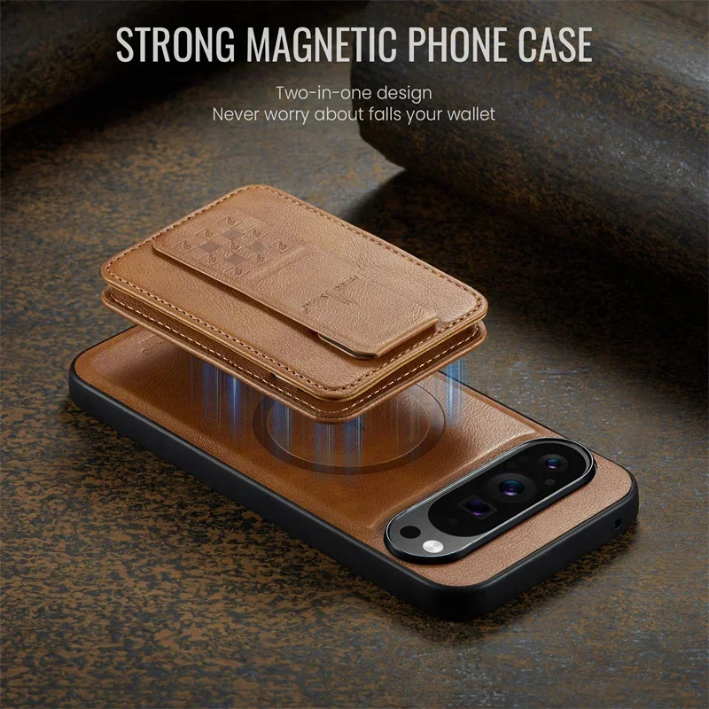 2 In 1 Magsafe Magnetic Leather Phone Case for Google Pixel 9 Pro XL 8 8A 8Pro 7 7Pro 7A Wallet Cards Slot Holder Pocket Cover 4