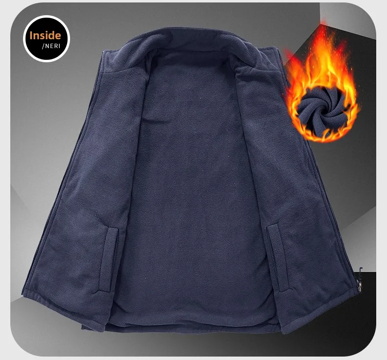 Autumn Men's Fleece Hiking Vest Double-sided Wear Outdoor Fishing Vests Multi Pocket Industrial Sleeveless Workwear Jacket