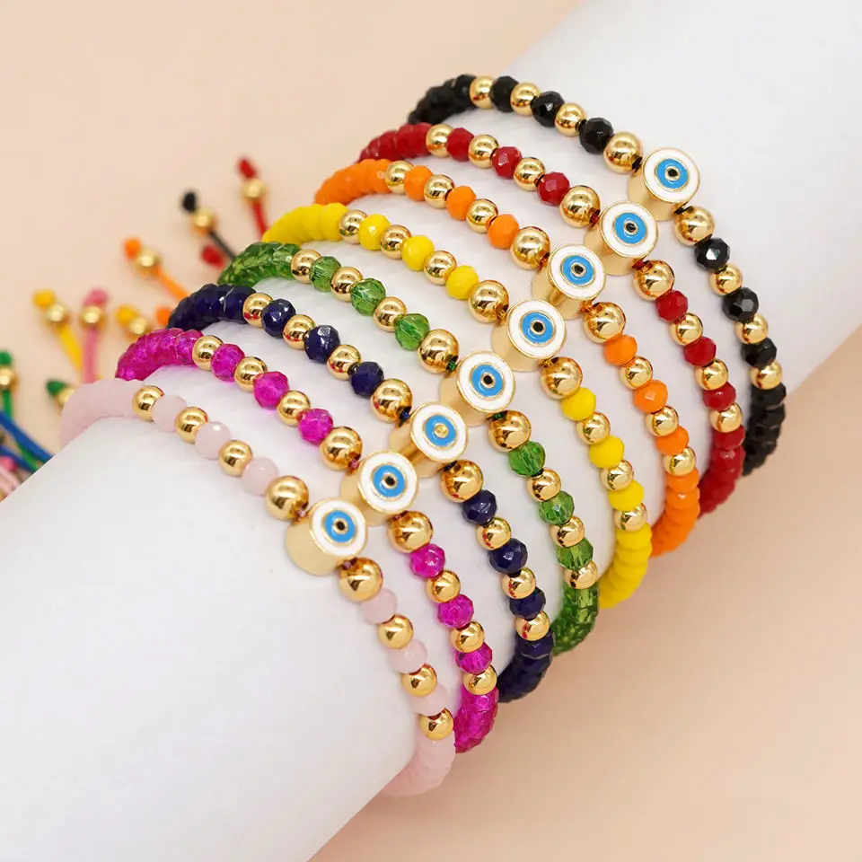 

10Pcs 2023 New Fashion Cute Colorful Crystal Handmade Bracelet Adjustable Lucky Eye For Women Gift Fine Jewelry Bracelets