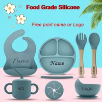 6Pcs Baby Silicone Feeding Set Personalized Names Kids Tableware Children's Dishes Set Sucker Bowl Maternal and Infant Supplies