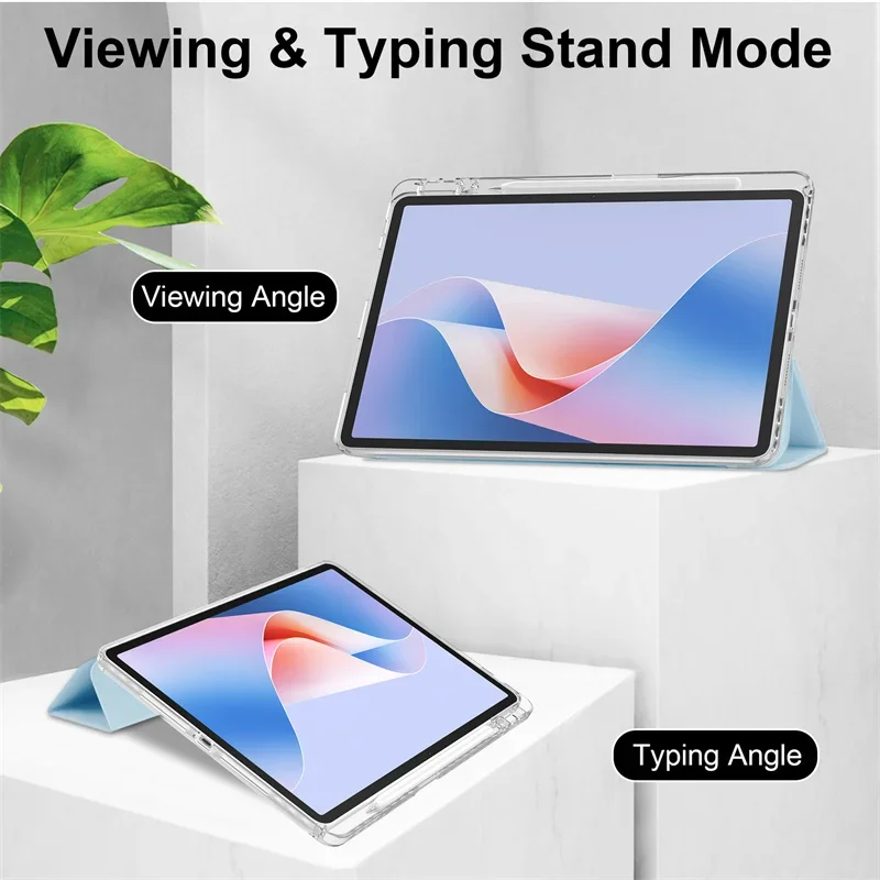 Enhanced Trifold Stand Tablet Case with Pencil Holder and Clear Acrylic Back Cover