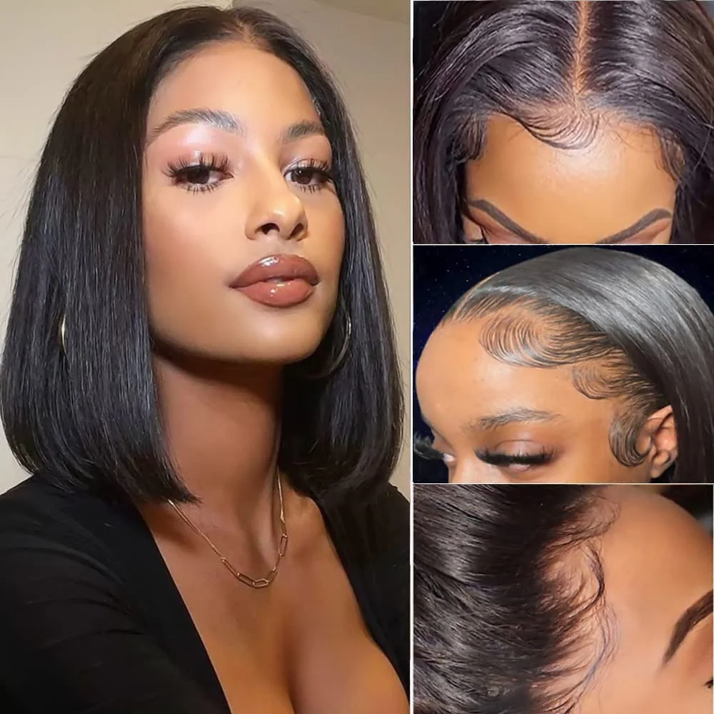 

12 inch Bob Straight Lace Front Wigs Human Hair Pre Plucked Straight short Bob human hair Wigs for Black Women