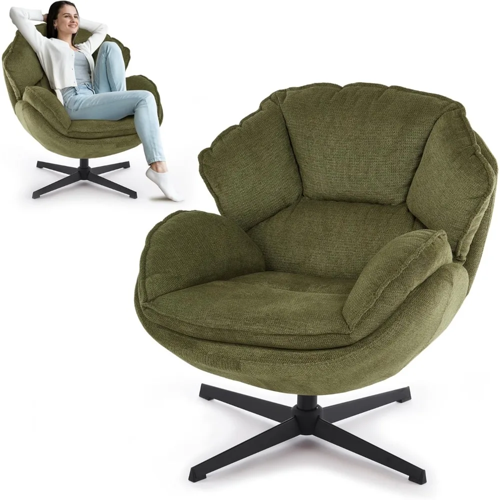 Swivel Accent Chair, Upholstered Armchair with Metal Legs, Comfy Lounge Sofa for Living Room Bedroom (Green)