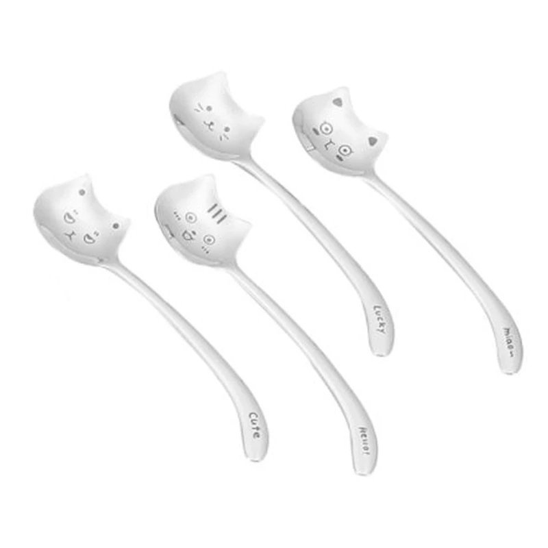 

4Pcs Creative Tea-Spoon For Coffee Long Tail Cat Coffee Spoon Long Handle Spoon 304 Stainless Steel Tableware