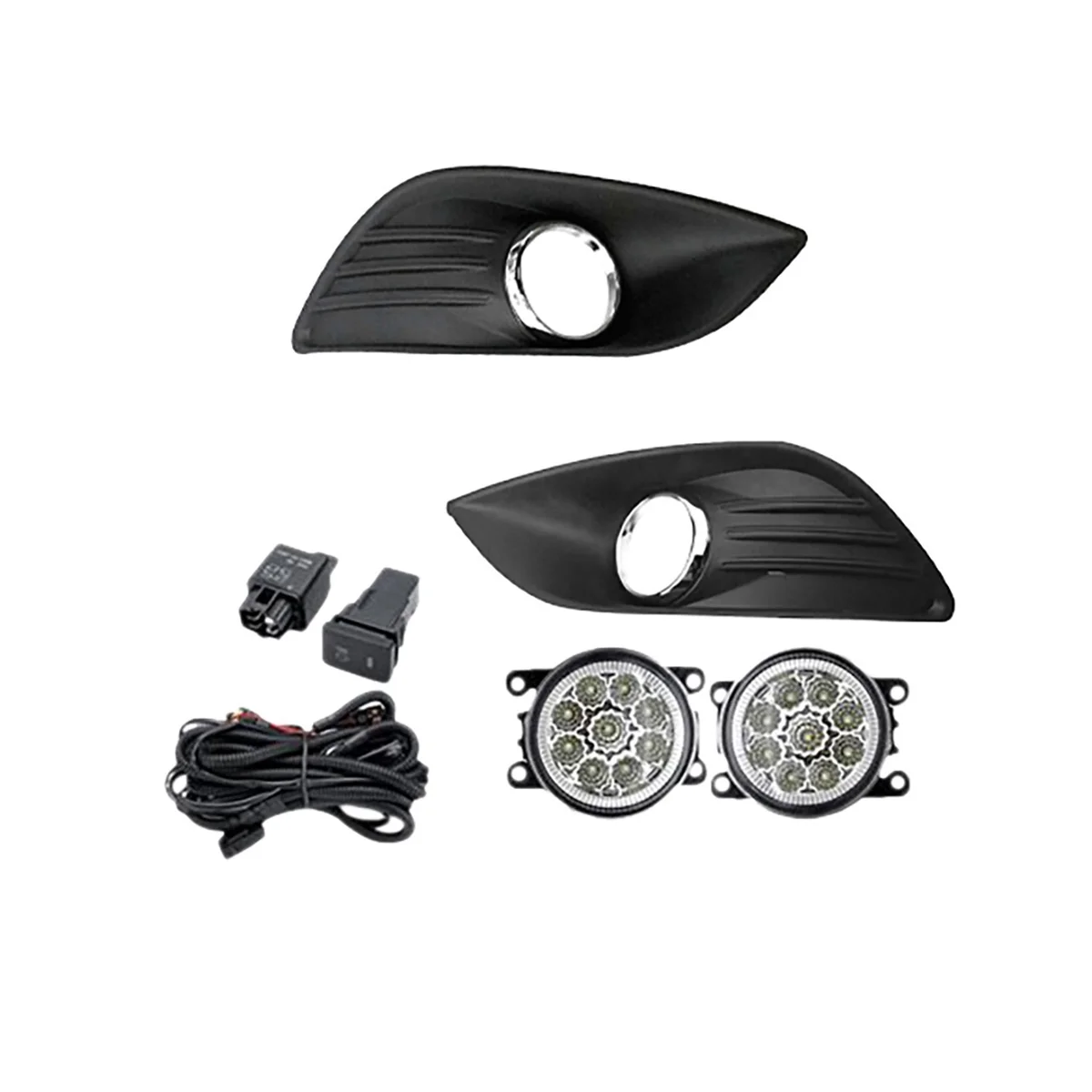 

LED Fog Light Headlight Fog Lamp Cover Grille Bezel Harness Switch Kit for Focus MK2