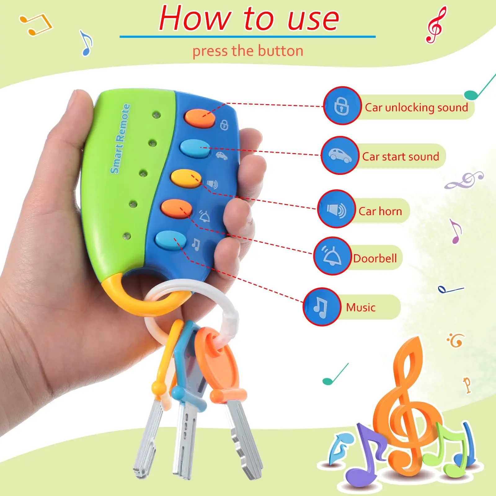 Baby Toys Musical Cartoon Car Key Vocal Smart Remote Car Voices Pretend Play Educational Toys for Children Baby Music Toys Gifts 6