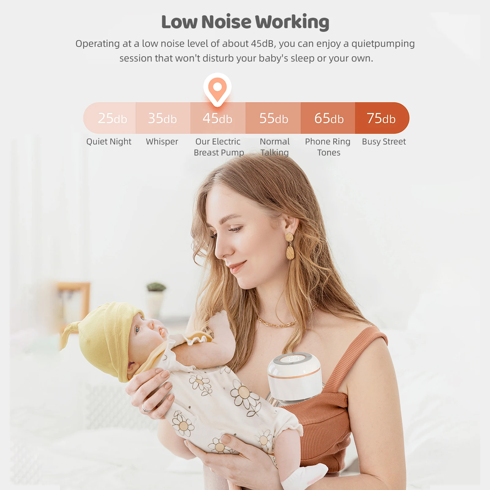 YW588 Wearable Breast Pump Hands Free Electric Breast Pump for Breastfeeding 4 Modes 12 Suction Level Low Noise Built-in Battery 6