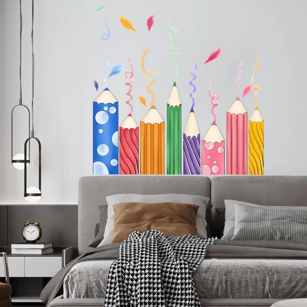 

Bedroom Wall Sticker Colorful Pencil Print Wall Sticker Vibrant Kids Room Decoration with Anti-slip Great Stickiness Great