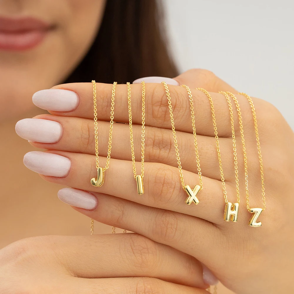 Stylish Metal Tiny Alphabet Initial Gold Color Chains Necklace Non Tarnish Waterproof Letters Women Choker Birthday Jewelry Gift