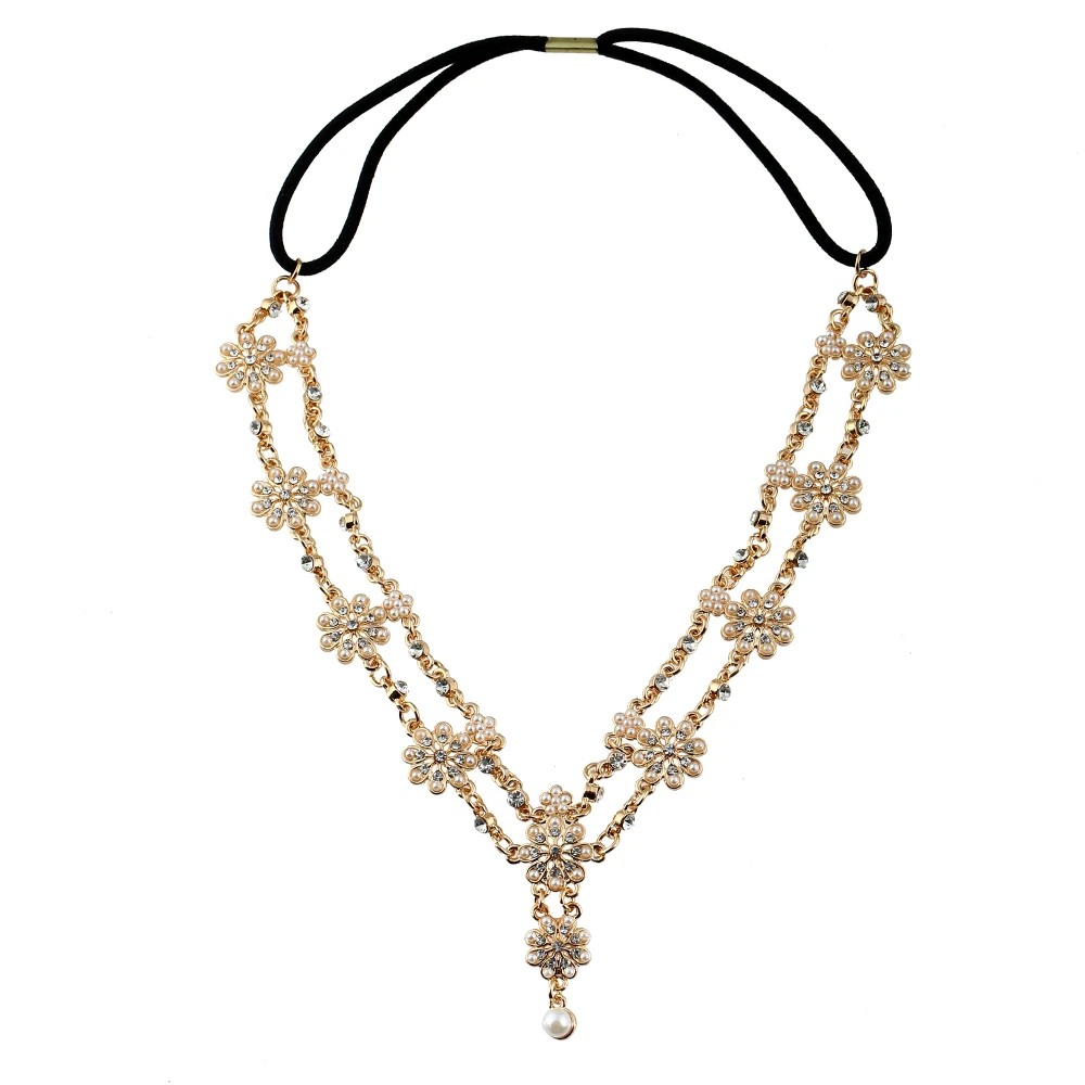 Flower Tassel Head Jewelry Women Fashion Elegant Rhinestone Elastic Head Chain Tiaras Bride Wedding Hair Jewelry hair accessory,hair headdress,bridal headwear