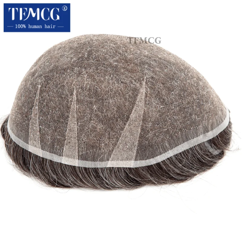 Protesi Capillare Maschile in Pizzo Svizzero Parrucca da Uomo Ultra Delicata AIR-Lace Traspirante 100% Capelli Umani Toupet Sistema per Uomo Parrucca Maschile - immagine 6