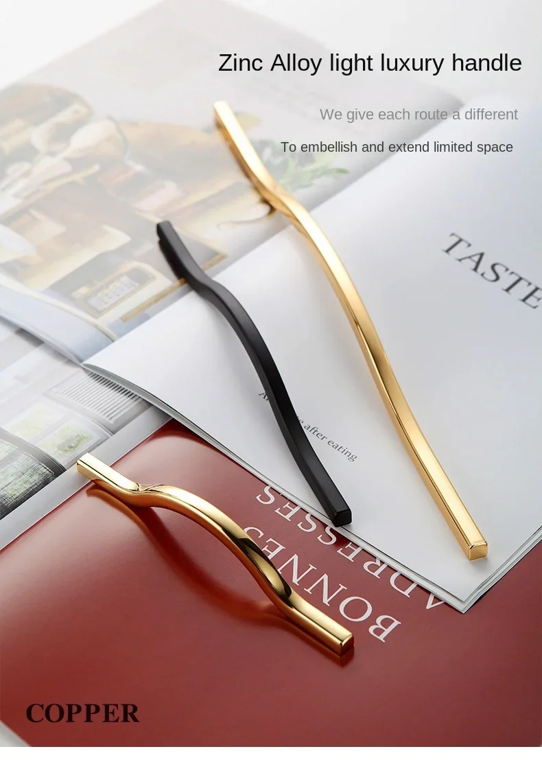 Description Picture 2 of itemSimple Black and Gold Zinc Alloy Cabinet Door Handle Curved Wine Cabinet Wardrobe Drawer Cabinet Handle Furniture Door