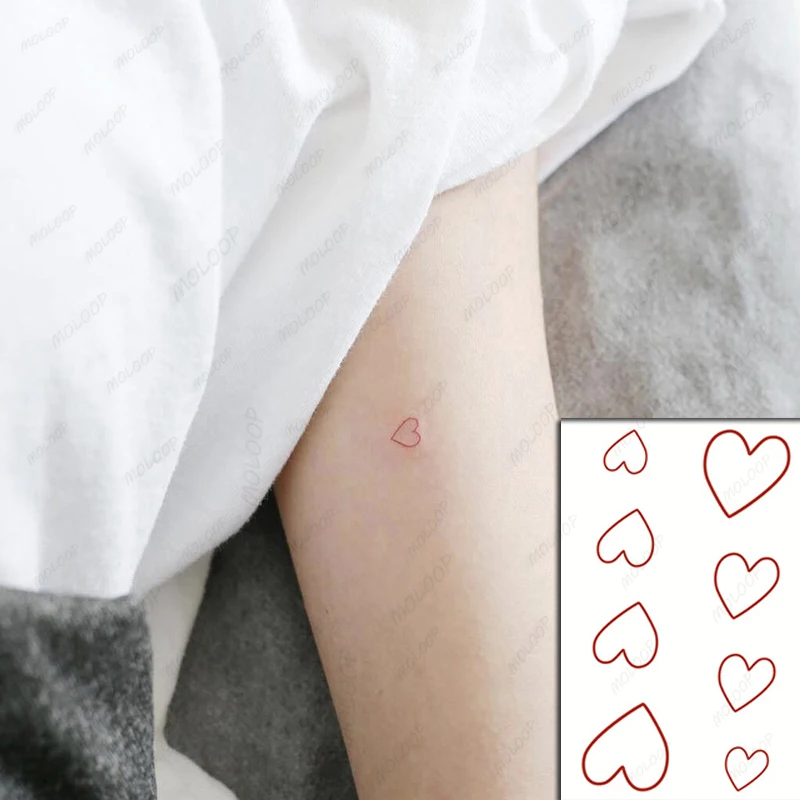 

Waterproof Temporary Tattoo Red Heart Chinese Japanese Text Cartoon Pattern Fake Tattoos Flash Tatoos Arm Body Art for Women Men