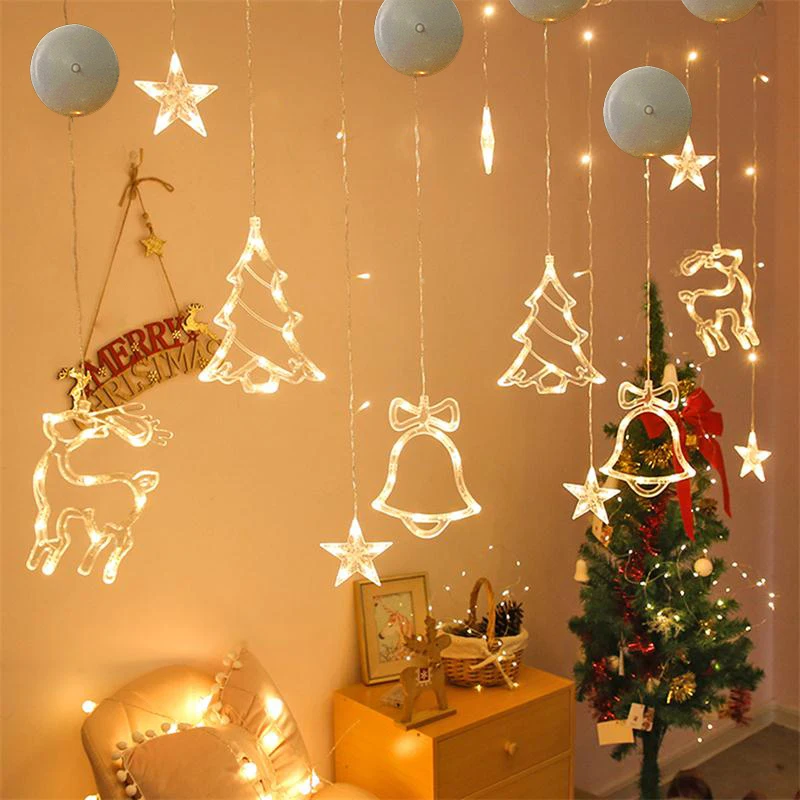 

Christmas LED Light Snowflake Santa Hanging Sucker Lamp Window Ornaments Decoration for Home Xmas Navidad 2023 New Year Decor