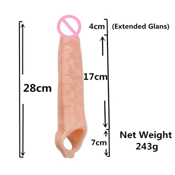 Big Penis Sleeve Extender Reusable Cock Ring Silicone Dick Extension Enlargement Condom Adult Sex Toys For Men Delay Ejaculation 4
