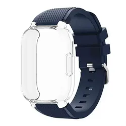 Enhanced Silicone Strap with TPU Screen Protector Cover for Sports Soft Wristband (DCyan - Tr)