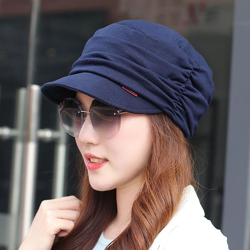 Korean Style Pleated Visor Cap For Women Adjustable Hat Fashion Short Brim Warm Foldable Hat Spring Outdoor Head Wrap Cap earflap visor hat visor hat