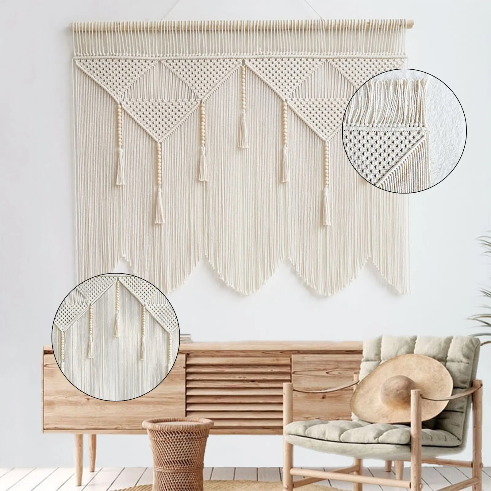 

Large Macrame Tapestry Wall Hanging Bohemian Art Handicrafts Woven Curtain Screen Wedding Background Home Bedroom Decoration