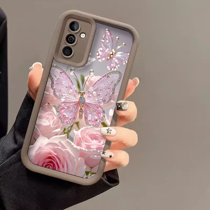 Elegant Butterfly & Pink Rose Phone Case - Luxury Romantic Floral Design, Soft Protective Cover
