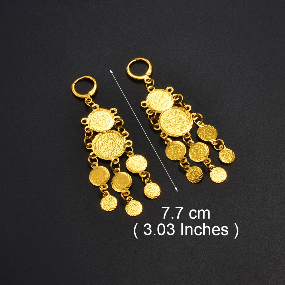 Anniyo Mteal Coin Earrings for Women Gold Color Fashion Jewelry Woman Girl,Wholesale Earring Coins Arab Symbol of Wealth #056706 3