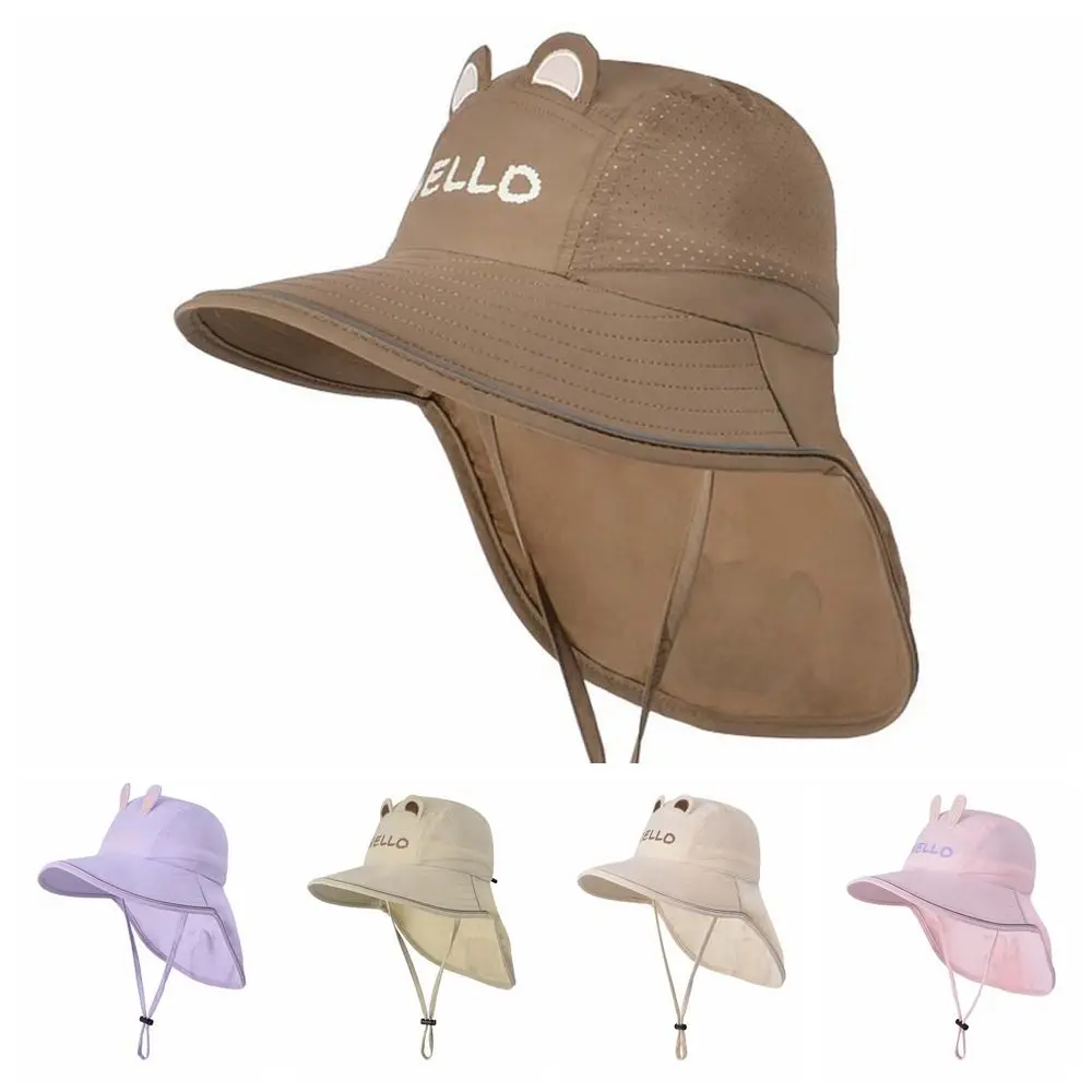 Breathable Capybara Fisherman Hat Anti-Splash Water Windproof Rope Shawl Neck Protecting Cap Wide-Brimmed Polyester