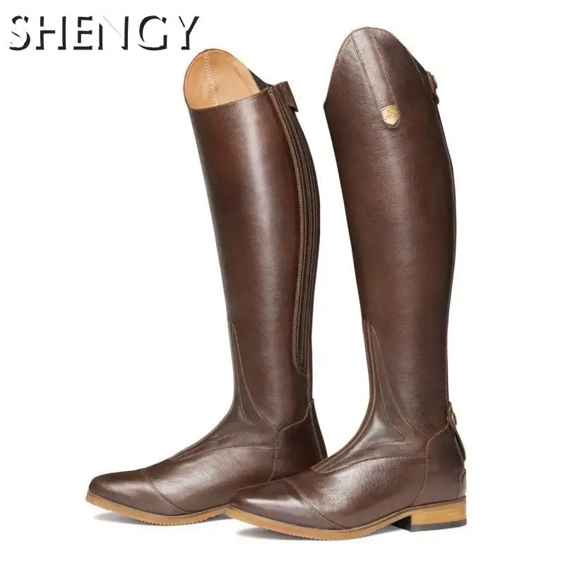Ladies Knight Boots Fashion Equestrian Rider Horse Riding Boots Women Leather Knee High Boot Straight Botas Zipper Winter Shoes