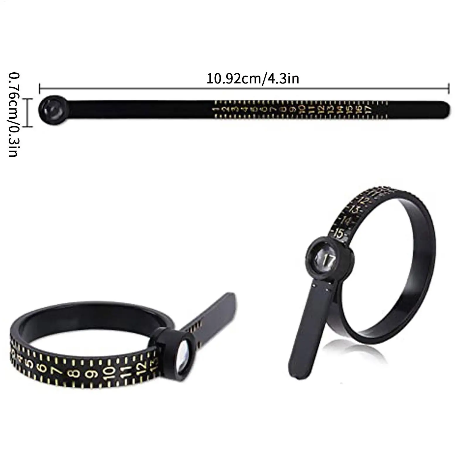 돋보기가 있는 재사용 가능한 손가락 링 사이즈 측정기, 손가락 링 측정 테이프, 링 사이즈 게이지 측정 도구