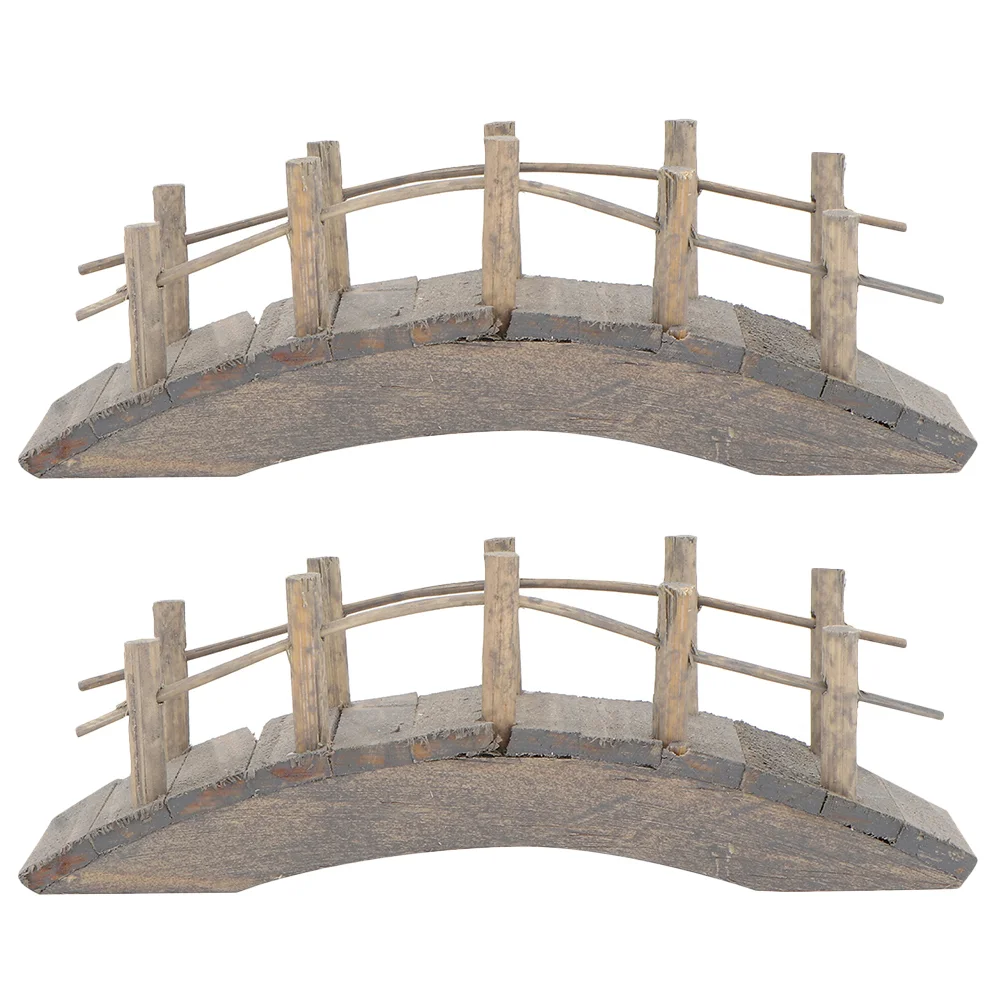 

2 Pcs Models Mini Wooden Arch Bridge House Garden Accessory Miniature for Micro Scene