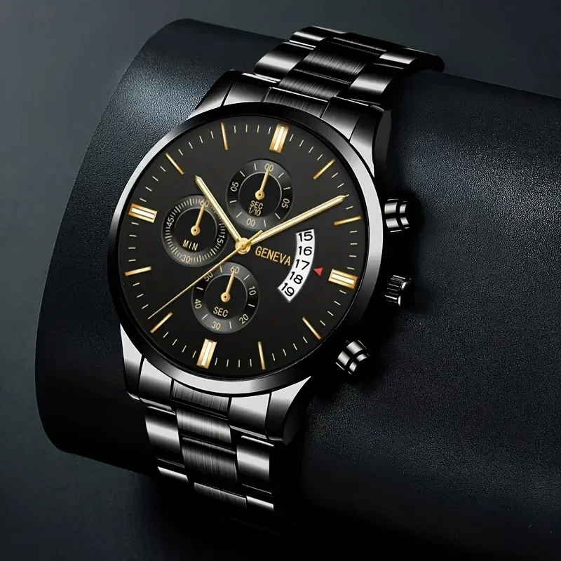 1pc Stainless Steel Men's Quartz Watch and Bracelet Set quartz watch set