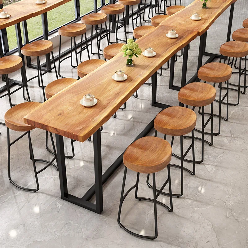 Taburete de Bar de madera maciza para el hogar nórdico, escritorio frontal, silla de ocio, arte de hierro, taburetes altos para cocina, elegante y resistente