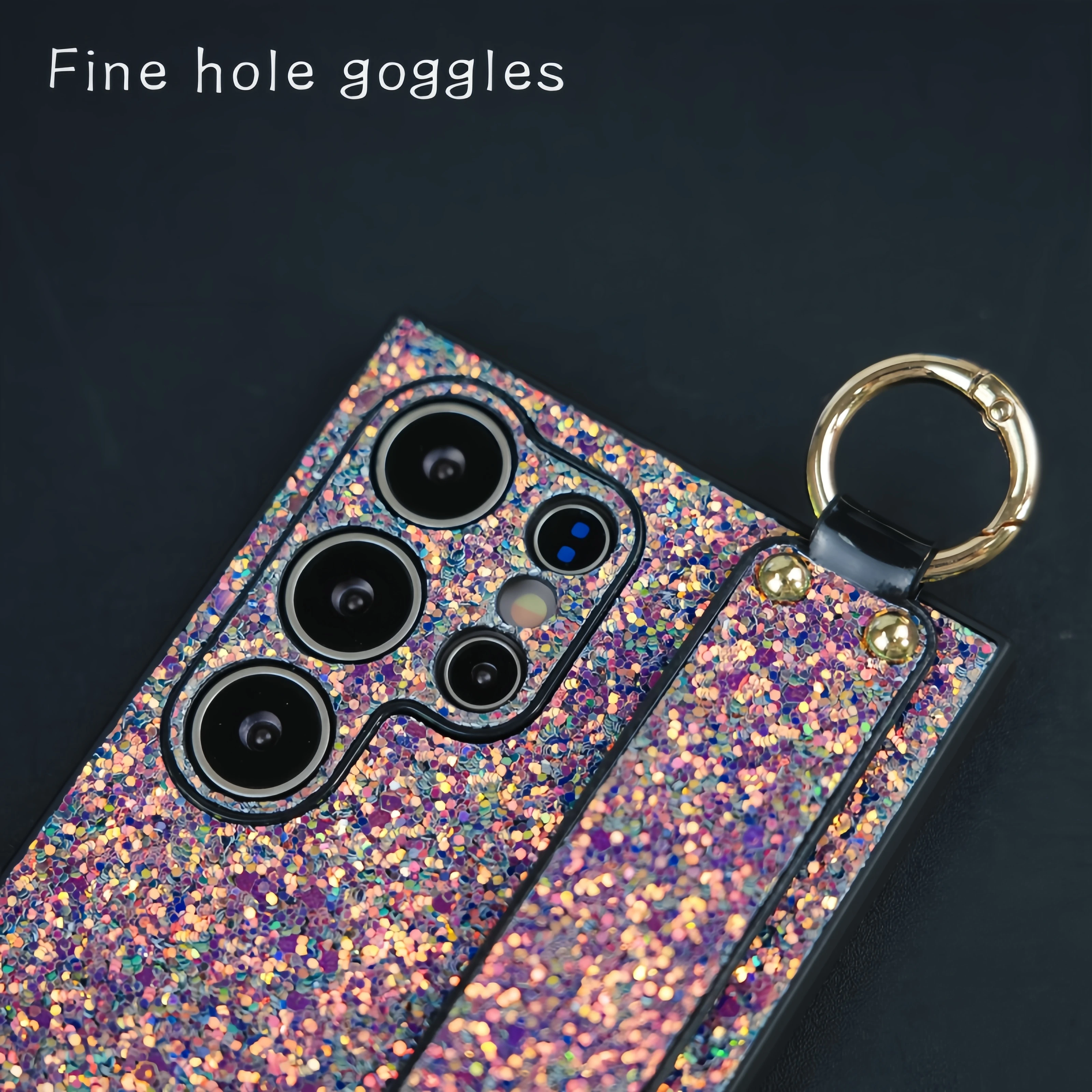 Wrist Strap Bracket Bling Glitter Shockproof Phone Case with Camera Protection