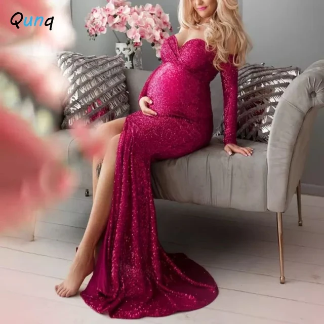 Buy Maternity Dress Women's V-Neck Long Sleeve Pleated Maternity Maxi Dress  for Baby Shower or Casual Wear Online at desertcartZimbabwe