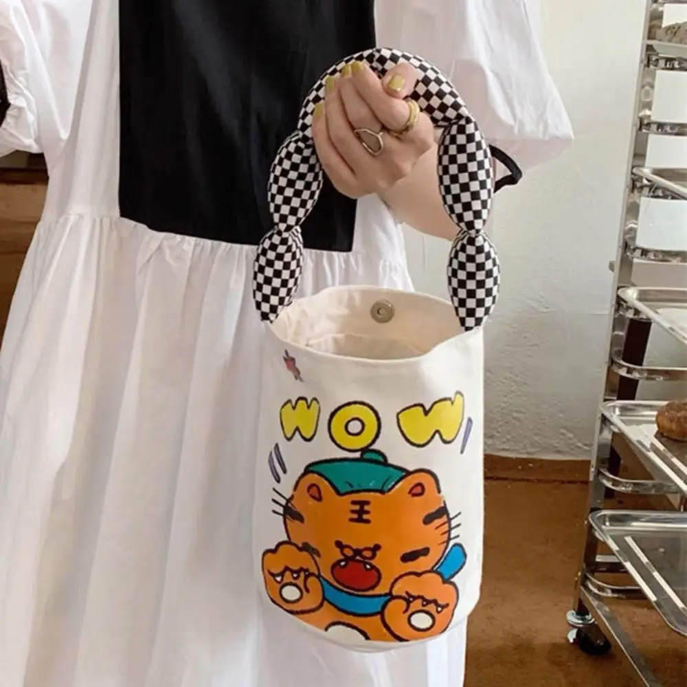 

Casual Simple Fashion Cartoon Canvas Bucket Bag Sweet Elegant All-match Cartoon Lunch Bag Tiger Small Shoulder Bag