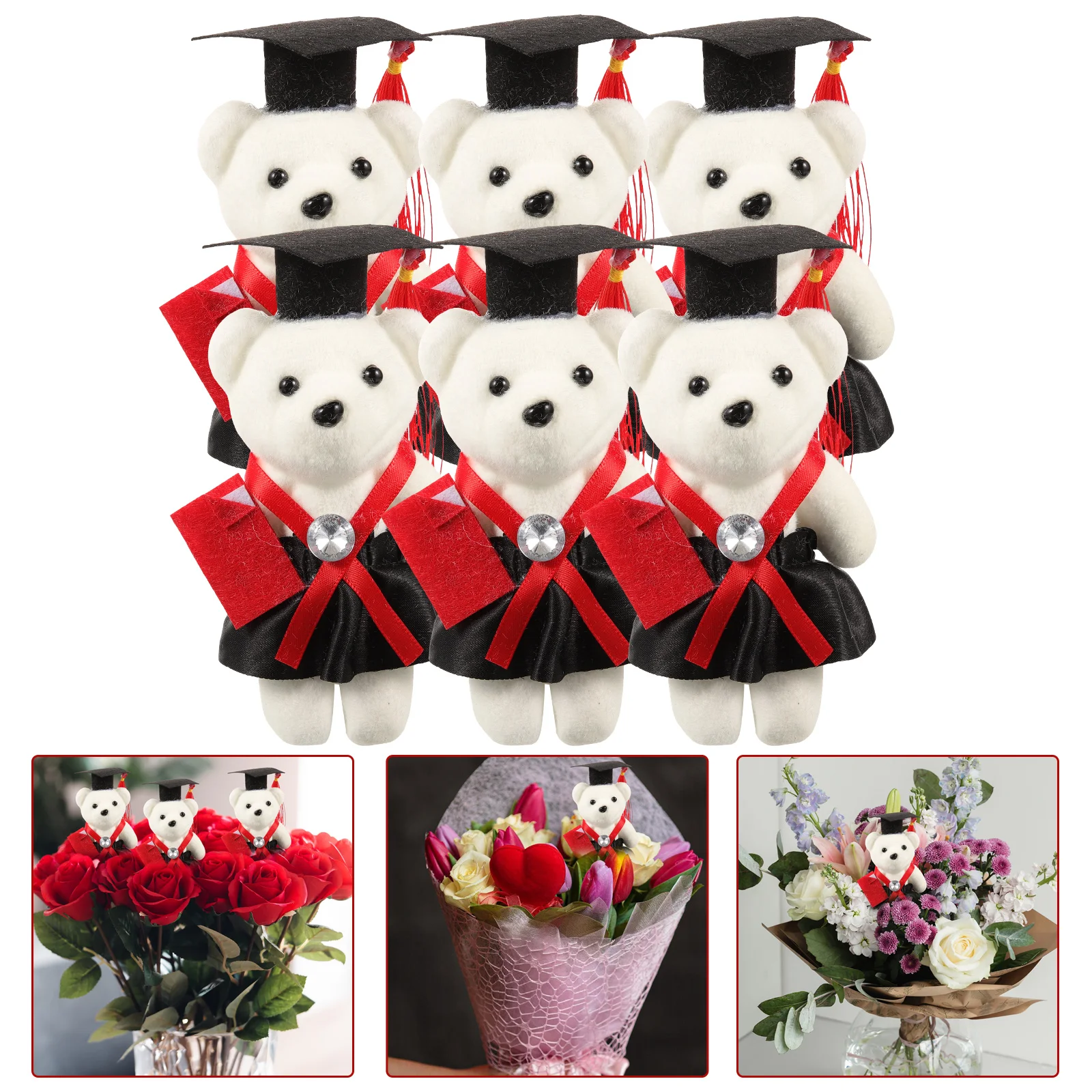 

6 Pcs Graduation Season Dr Bear Aldut Toys in Cap Plush Filling Kidult Foam Craft Bouquet Decoration Living Room