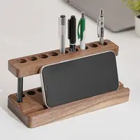 Walnut Wood Pen Holder With 9 Slots Multifunction Desk Organizer Phone Stand Display Case Storage Stand Office Decor 2