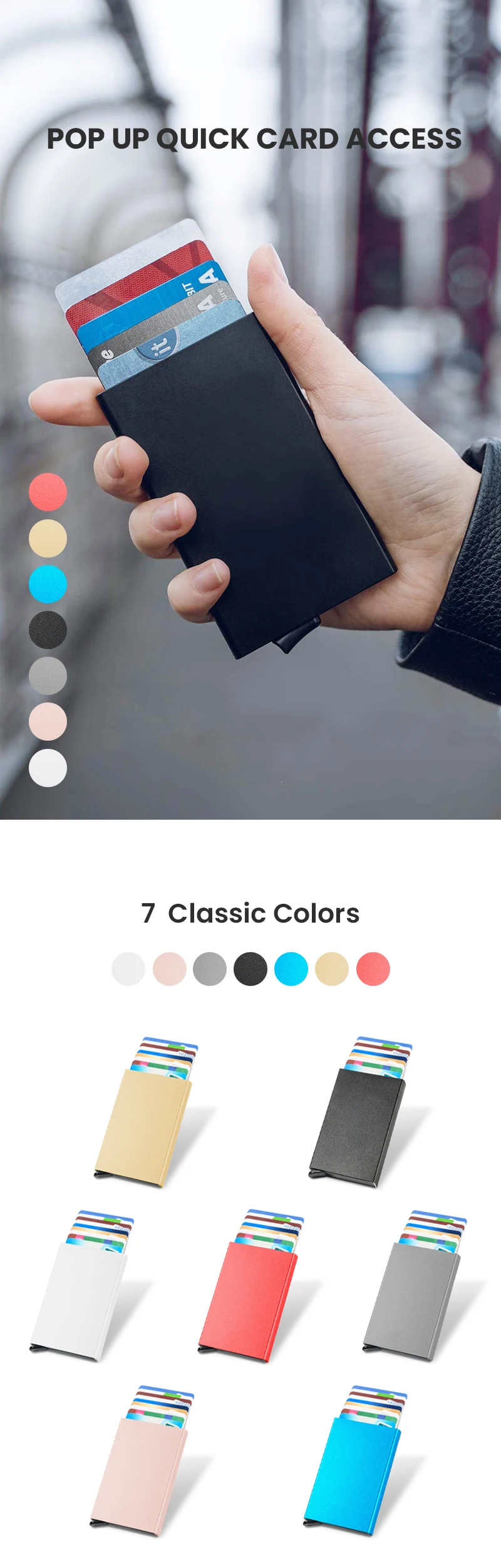 Modischer Schlanker Aluminium RFID-Blockierender Visitenkartenhalter Geldbörse für Männer und Frauen Minimalistisches Automatisches Pop-Up-Design mit Metallkartenetui – Detail 1