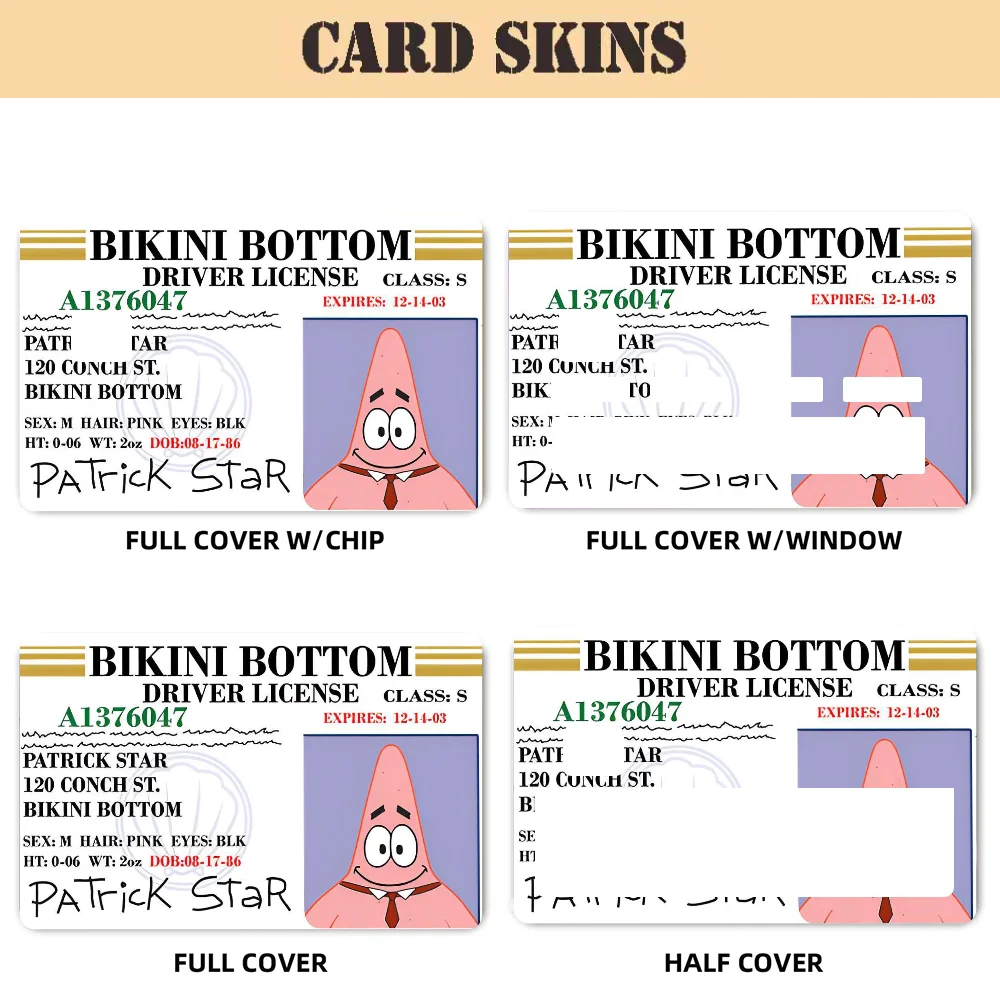 Patrick License Stickers 4pcs PVC Card Skin Stickers for Bank Card Bus Metro Case Decorate Gift